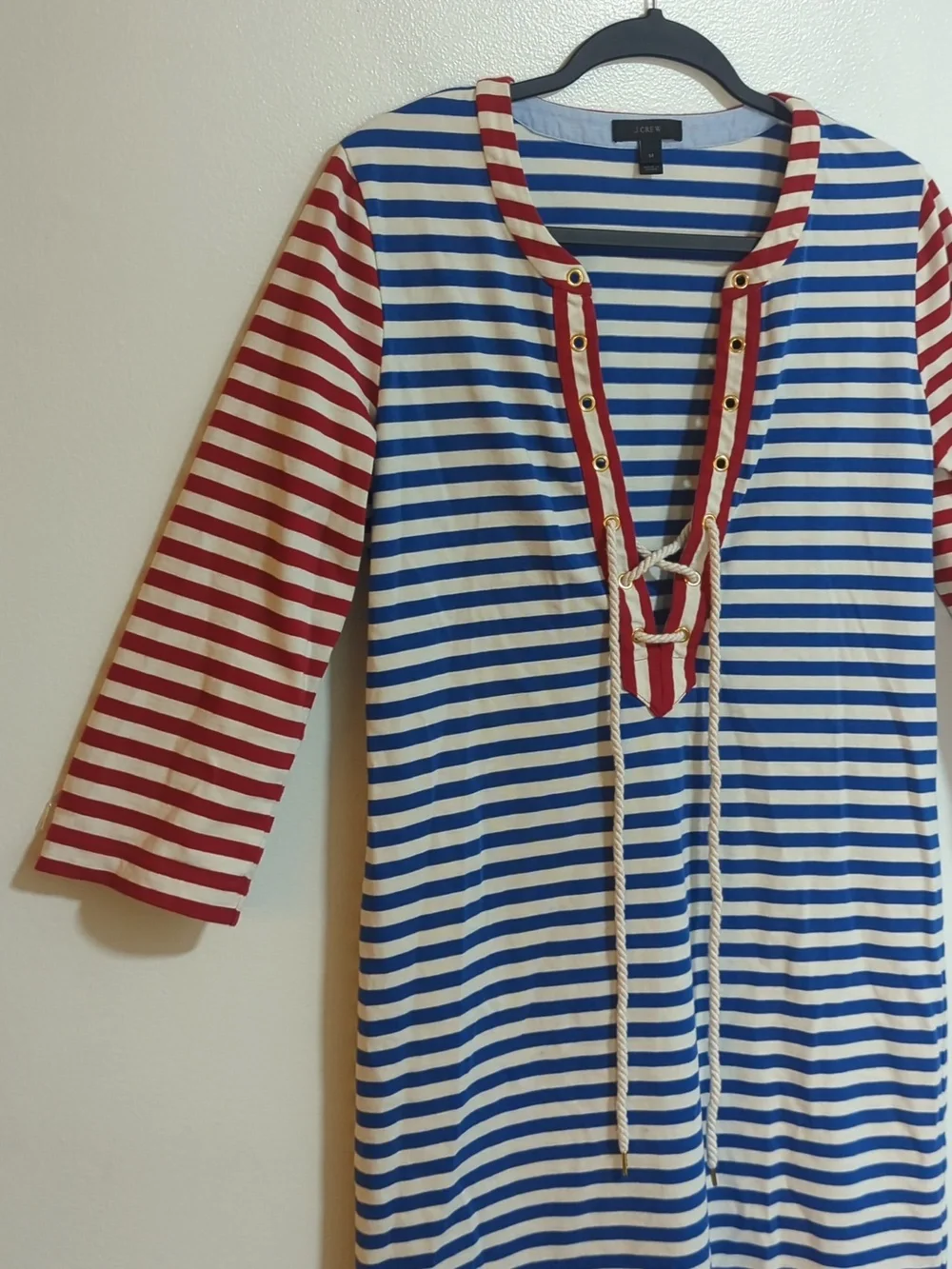 J.Crew Nautical Striped‎ Lace Up Maxi Dress | Red White & Blue Size Medium